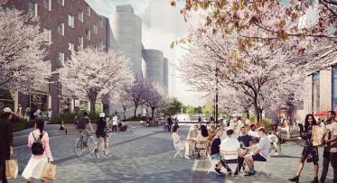Rendering of people and a streetscape