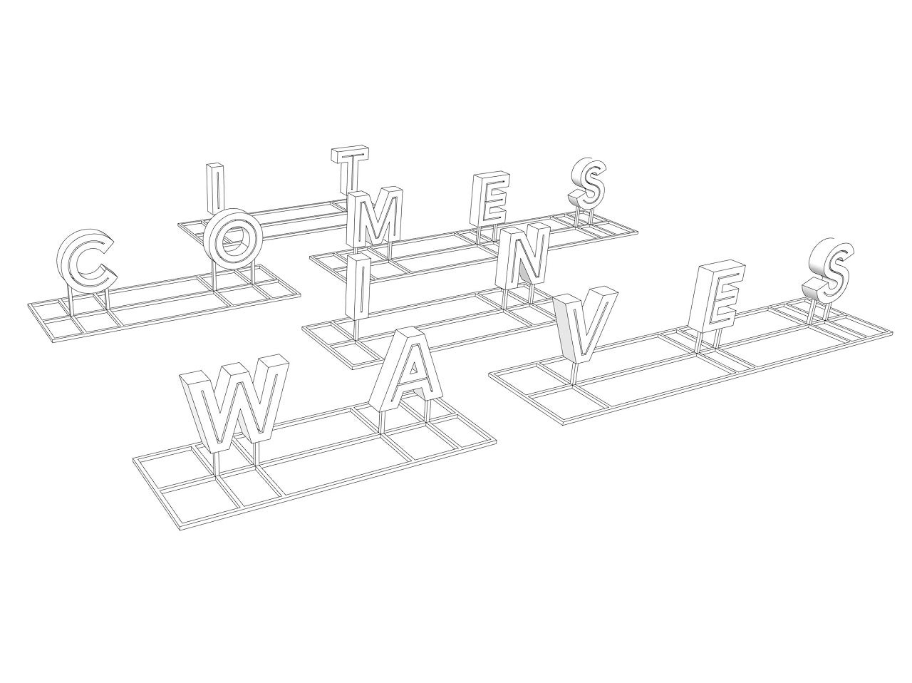 Rendering of the artwork, IT COMES IN WAVES, welded on aluminum frame.