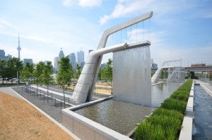 concrete public art water feature