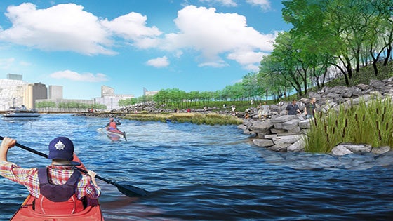 rendering of people paddling in the future riverorthwest.