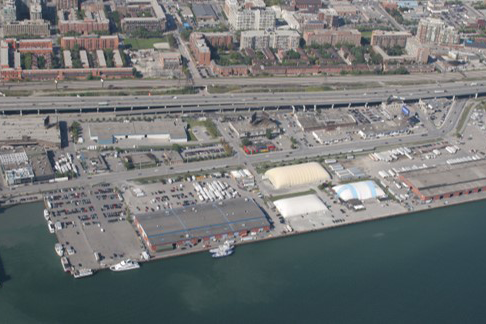 aerial of East Bayfront before revitalization