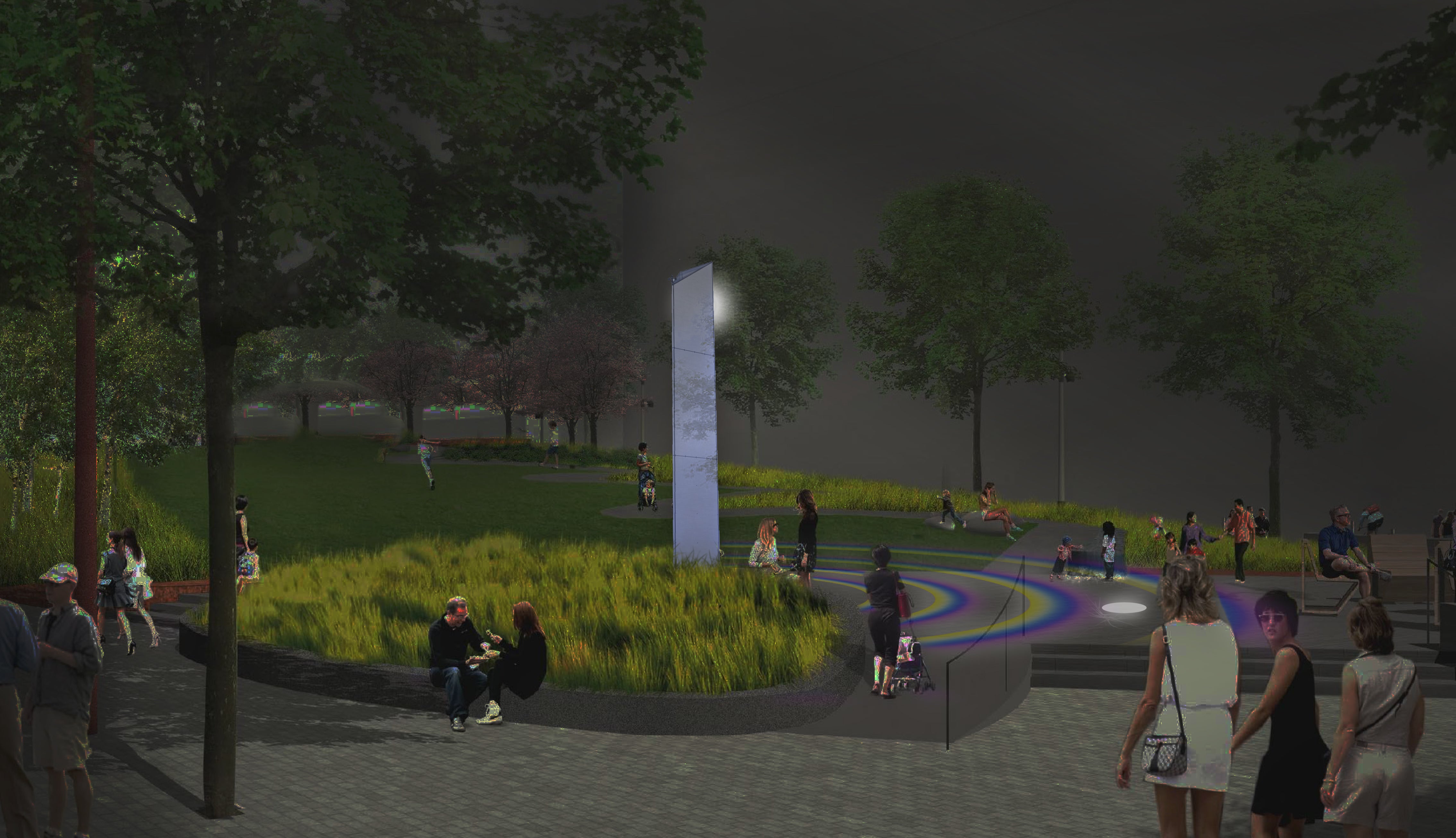 Artist rendering of the future public art installation LIGHT KEEPER in Aitken Place Park.
