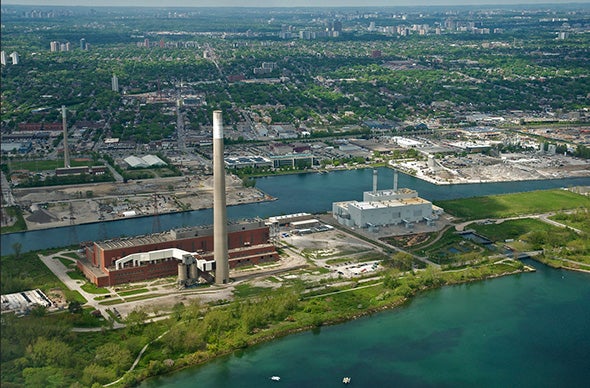 An image of the Hearn Generating Station located in the Port Lands.