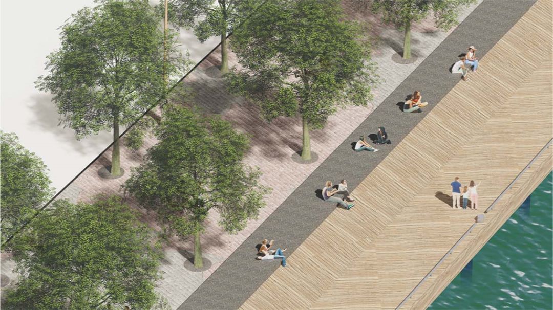 Aerial rendering showing the proposed boardwalk