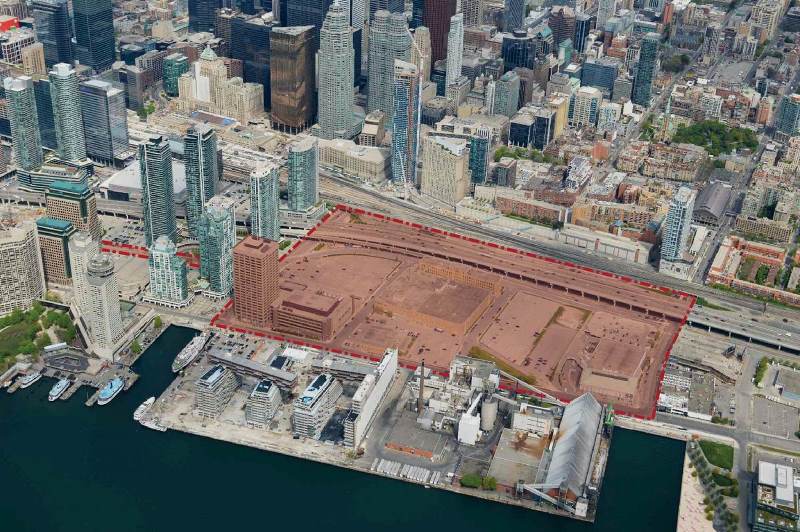 Aerial photo showing the boundary of the Lower Yonge precinct.