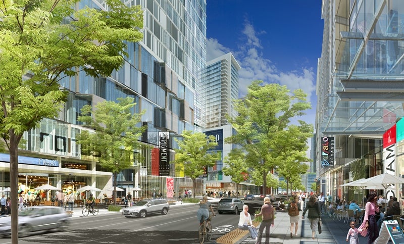 An artist's rendering showing how the urban design principles and recommendations would transform Harbour Street.