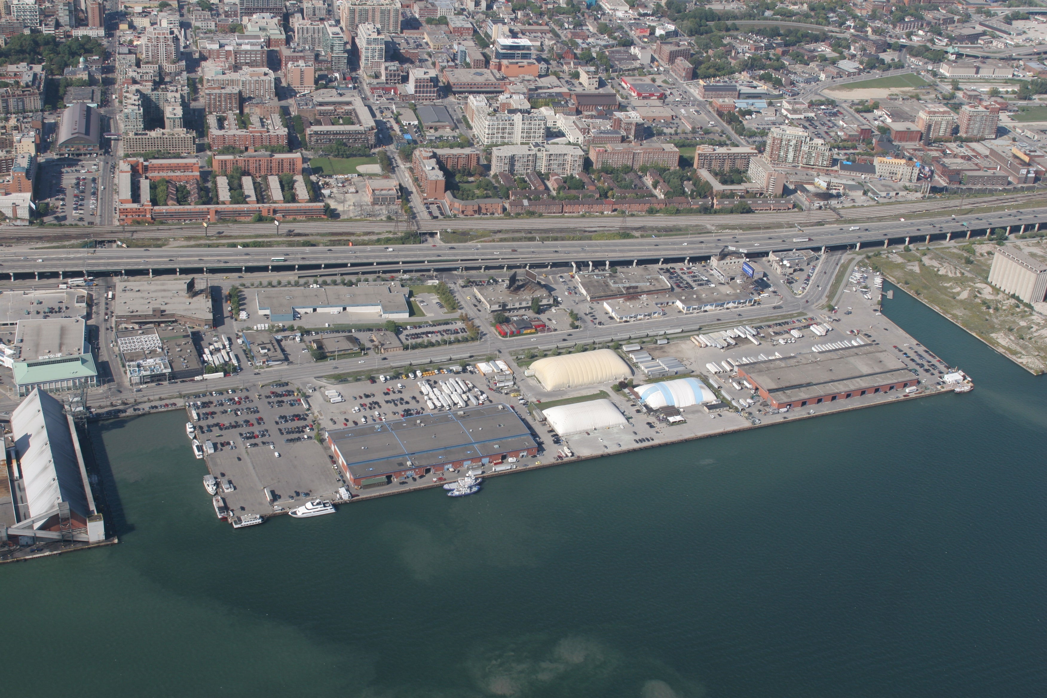 Bird's eye view of waterfront lands before revitalization began