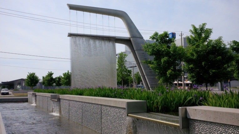 The Sherbourne Common water channel after the retrofit.