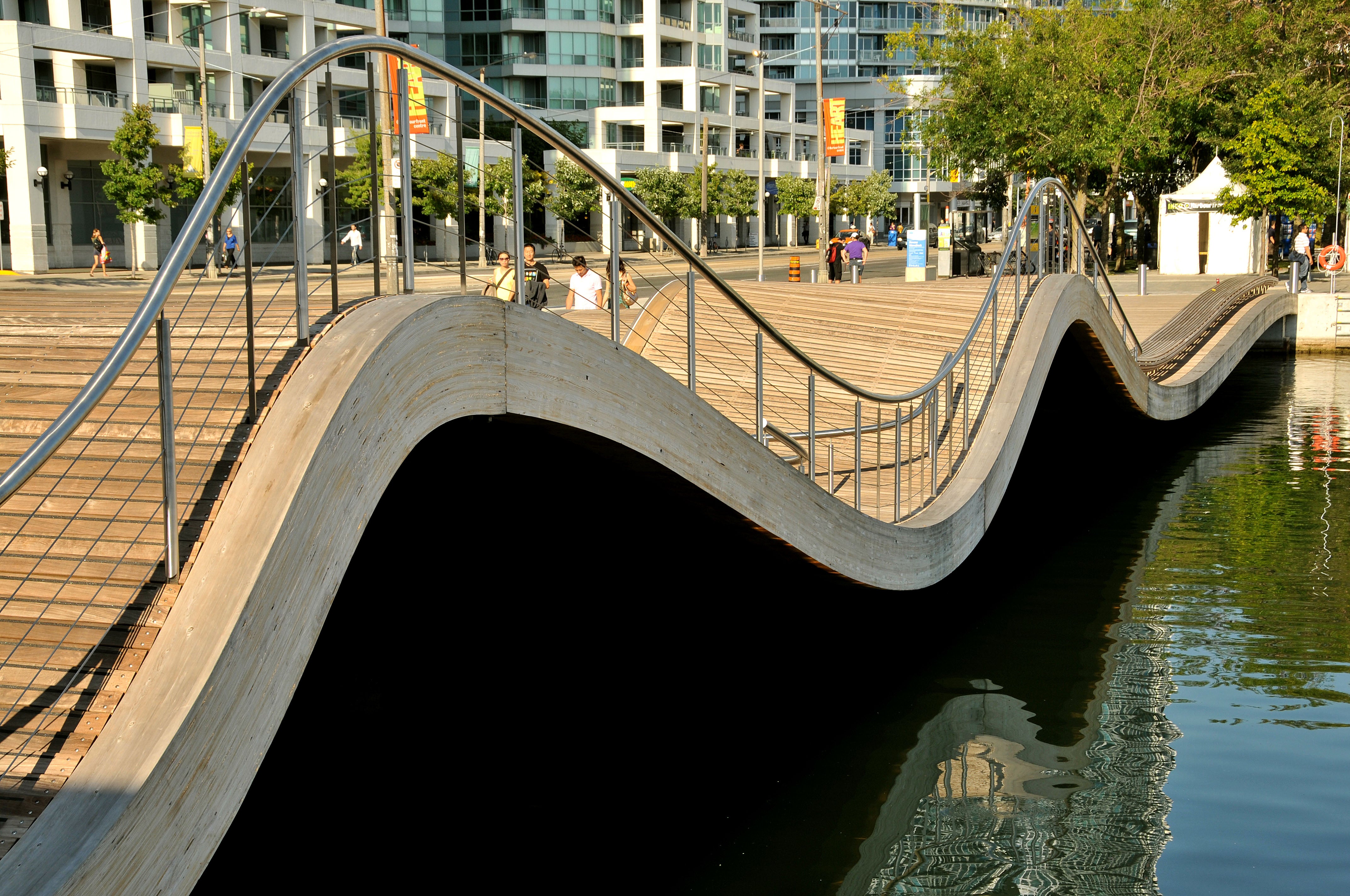 a curvy wavedeck on the waterfront