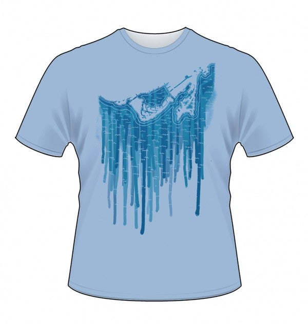 a light blue t-shirt showing water