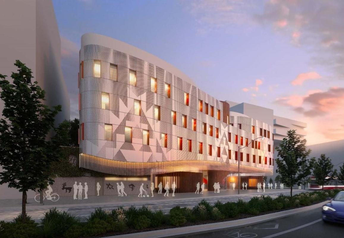 rendering of the Indigenous Hub from Cherry Street