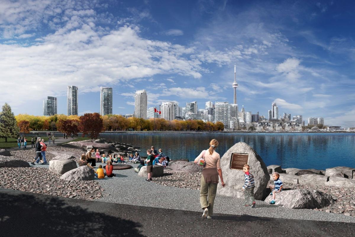 Turning a parking lot on the eastern edge of Ontario Place into an urban park and trail that looks across the water to Toronto’s downtown