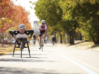 Two cyclists on the Martin Goodman Trail. 