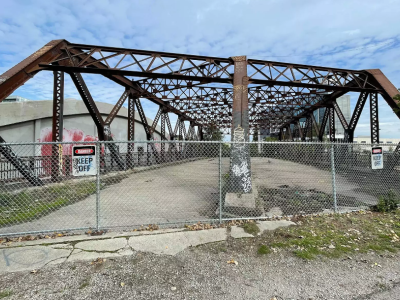 The existing old Eastern Avenue Bridge fenced off.