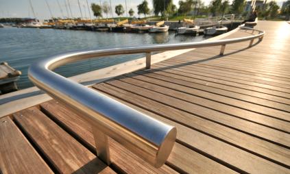 a close up image of the curved railing along the Rees WaveDeck