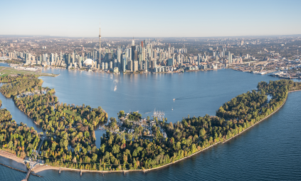 aerial of Toronto waterfront looking north
