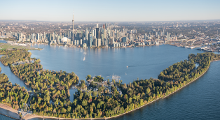 aerial of Toronto waterfront looking north